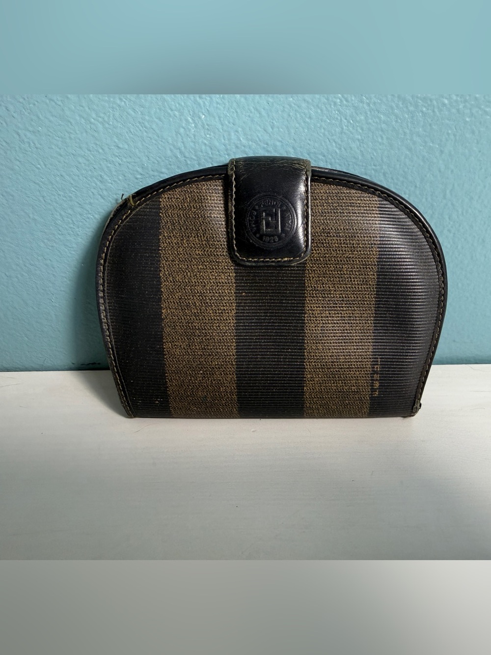 Authentic Vintage Fendi Pequin Stripe Half Moon Bifold Wallet – Brown & Black